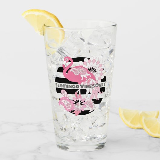 Flamingo Vibes Only Zwart & Wit Stripes Flamingo Glas (Voorkant ijs)