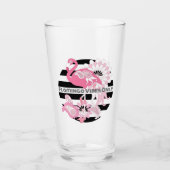Flamingo Vibes Only Zwart & Wit Stripes Flamingo Glas (Voorkant)