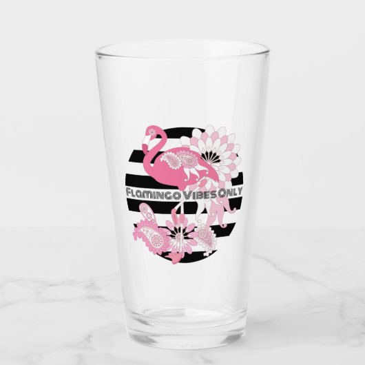 Flamingo Vibes Only Zwart & Wit Stripes Flamingo Glas (Voorkant)