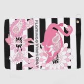Flamingo Vibes Only Zwart & Wit Stripes Flamingo Golfhanddoek (Horizontaal)