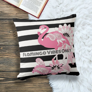 Flamingo Vibes Only Zwart & Wit Stripes Flamingo Kussen