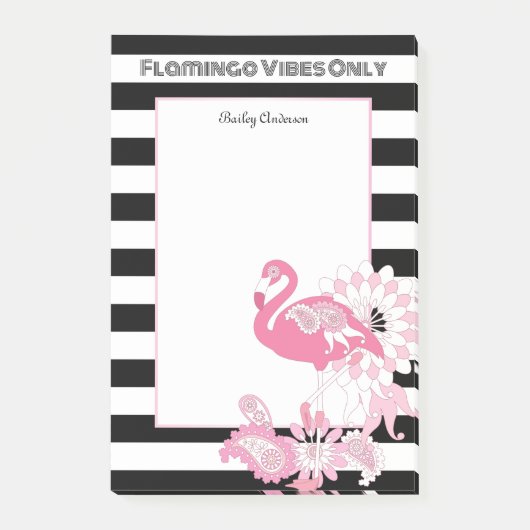 Flamingo Vibes Only Zwart & Wit Stripes Flamingo Post-it® Notes (Voorkant)