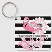 Flamingo Vibes Only Zwart & Wit Stripes Flamingo Sleutelhanger (Voorkant)