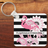 Flamingo Vibes Only Zwart & Wit Stripes Flamingo Sleutelhanger (Voorkant)