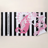 Flamingo Vibes Only Zwart & Wit Stripes Flamingo Strandlaken (Voorkant)