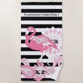 Flamingo Vibes Only Zwart & Wit Stripes Flamingo Strandlaken (Voorkant)