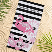 Flamingo Vibes Only Zwart & Wit Stripes Flamingo Strandlaken