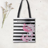 Flamingo Vibes Only Zwart & Wit Stripes Flamingo Tote Bag