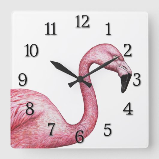 Flamingo Vierkante Klok (Voorkant)