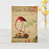 Flamingo Vintage French Postcard Card Kaart (Gele Bloem)