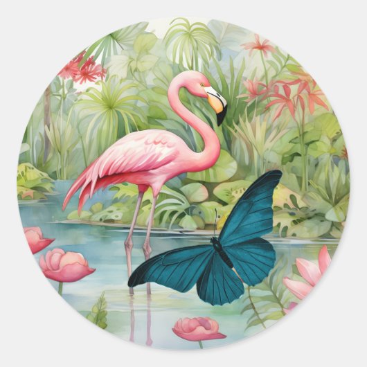  Flamingo & Vlinderenvelop Afdichtingen Ronde Sticker (Voorkant)