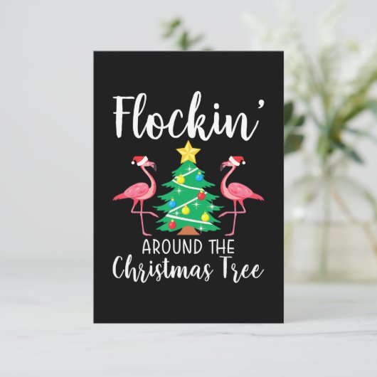 Flamingo | Vlokken rond kerstbomen Informatiekaartje (Staand voorkant)