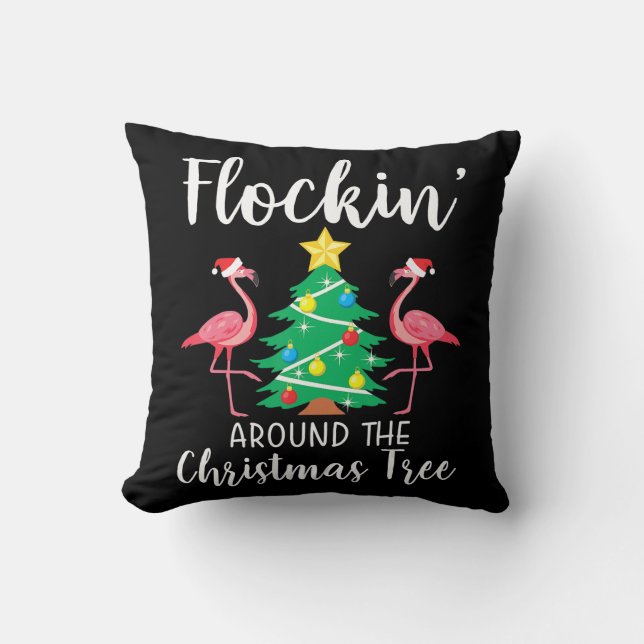 Flamingo | Vlokken rond kerstbomen Kussen (Voorkant)