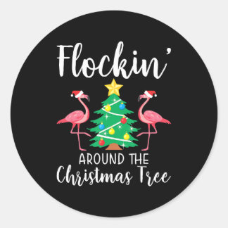 Flamingo | Vlokken rond kerstbomen Ronde Sticker
