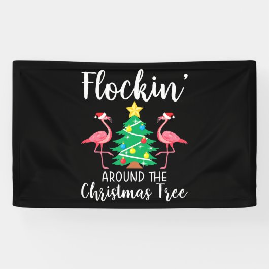 Flamingo | Vlokken rond kerstbomen Spandoek (Horizontaal)