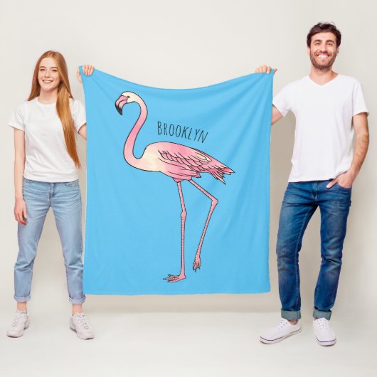 Flamingo vogel cartoon illustratie fleece deken (In situ)