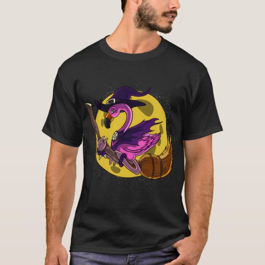 Flamingo Vogel Heks Halloween T-shirt (Voorkant)