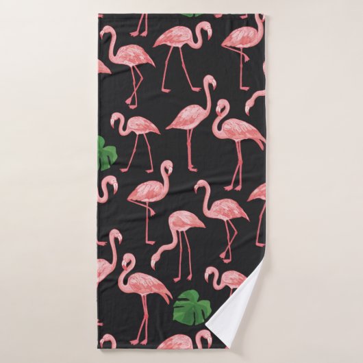 flamingo vogel met monstera palmbladeren patroon. badhanddoek (Badhanddoek)