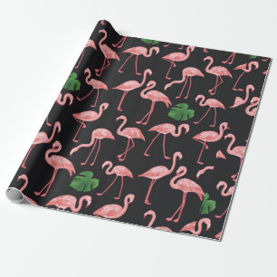 flamingo vogel met monstera palmbladeren patroon. cadeaupapier