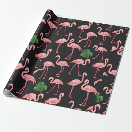 flamingo vogel met monstera palmbladeren patroon. cadeaupapier (Uitgerold)