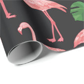 flamingo vogel met monstera palmbladeren patroon. cadeaupapier (Rol Hoek)