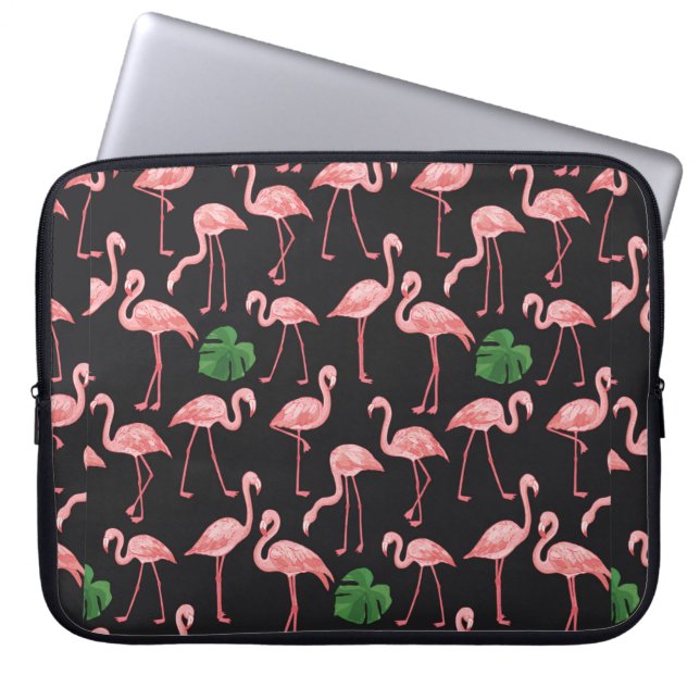flamingo vogel met monstera palmbladeren patroon. laptop sleeve (Voorkant)