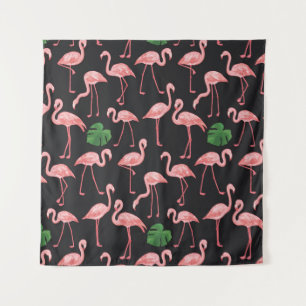 flamingo vogel met monstera palmbladeren patroon. wandkleed