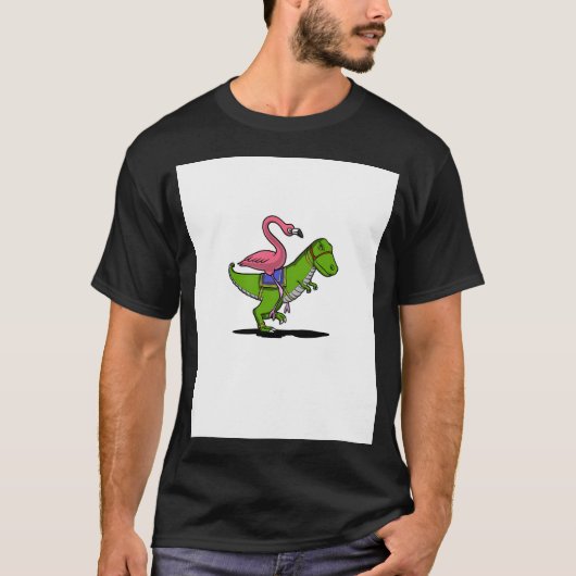 Flamingo Vogel Ridder T-Rex Dinosaur T-shirt (Voorkant)