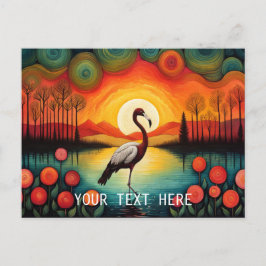 Flamingo Vogelmeer Zonsondergang Kleurrijke Bloeme Briefkaart