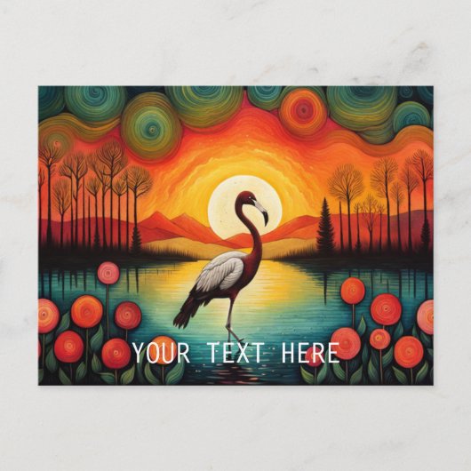 Flamingo Vogelmeer Zonsondergang Kleurrijke Bloeme Briefkaart (Voorkant)