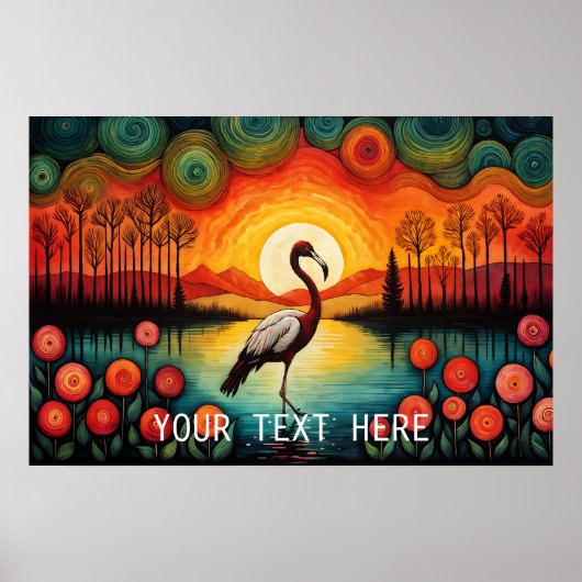 Flamingo Vogelmeer Zonsondergang Kleurrijke Bloeme Poster (Voorkant)