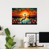 Flamingo Vogelmeer Zonsondergang Kleurrijke Bloeme Poster (Thuiskantoor)