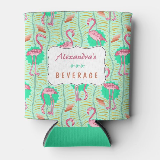 Flamingo Vogels 20s Deco Fern Pattern Summer Custo Blikjeskoeler (Voorkant)