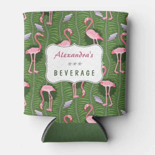 Flamingo Vogels 20s Deco Fern Pattern Summer Custo Blikjeskoeler (Voorkant)