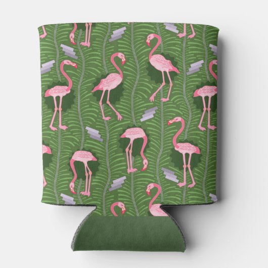Flamingo Vogels 20s Deco Fern Pattern Summer Custo Blikjeskoeler (Achterkant)