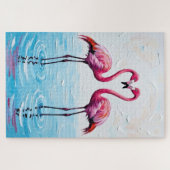 Flamingo Vogels Hart Silhouet Schilderij Legpuzzel (Horizontaal)