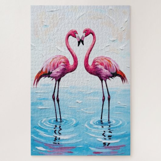 Flamingo Vogels Hart Silhouet Schilderij Legpuzzel (Verticaal)