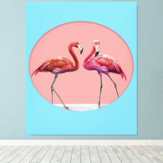 Flamingo vogels in water | Cadeau voor Flamingo li Canvas Afdruk (Insitu (Houten vloer))