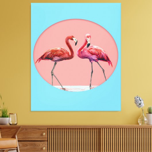 Flamingo vogels in water | Cadeau voor Flamingo li Canvas Afdruk (Insitu (Woonkamer))