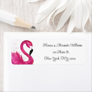 Flamingo Vogels Waterverf Retouradres Huwelijk Etiket