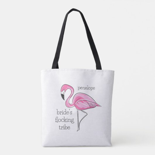 Flamingo Vrijgezellen Bruid's Kittige Stamnaam Tote Bag (Achterkant)