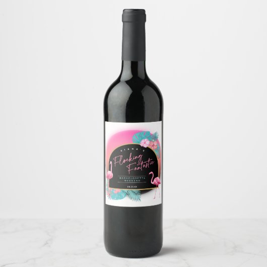 Flamingo vrijgezellenfeest Flocking Fantastisch V1 Wijn Etiket (Voorkant)
