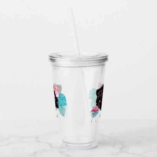 Flamingo vrijgezellenfeest Flocking Fantastisch V2 Acryl Drinkbeker (Links)