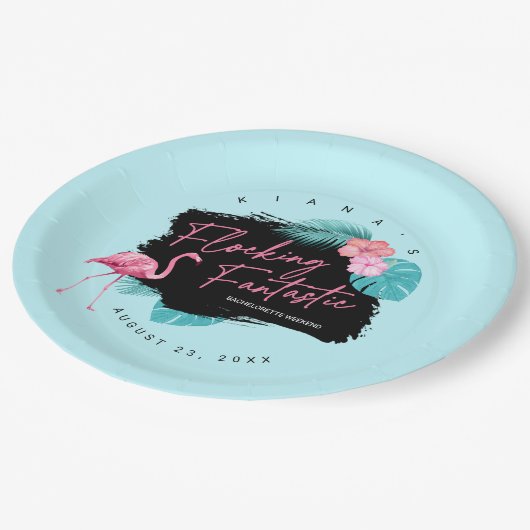 Flamingo vrijgezellenfeest Flocking Fantastisch V2 Papieren Bordje (Gekanteld)