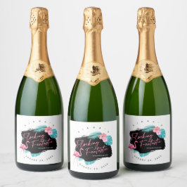 Flamingo vrijgezellenfeest Flocking Fantastisch V2 Sparkling Wijnetiket