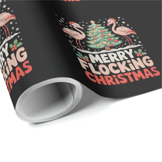 Flamingo Vrolijk Flocking Kerstmis Grappige Kerstm Cadeaupapier (Rol Hoek)