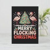 Flamingo Vrolijk Flocking Kerstmis Grappige Kerstm Feestdagenkaart (Staand voorkant)