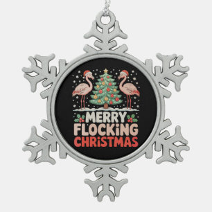 Flamingo Vrolijk Flocking Kerstmis Grappige Kerstm Tin Sneeuwvlok Ornament