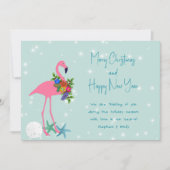 Flamingo vrolijk kerstbericht Plat kerstkaart (Voorkant)