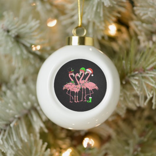 Flamingo Vrolijk Kerstfeest Grappig Flamingo Lover Keramische Bal Ornament (Boom)